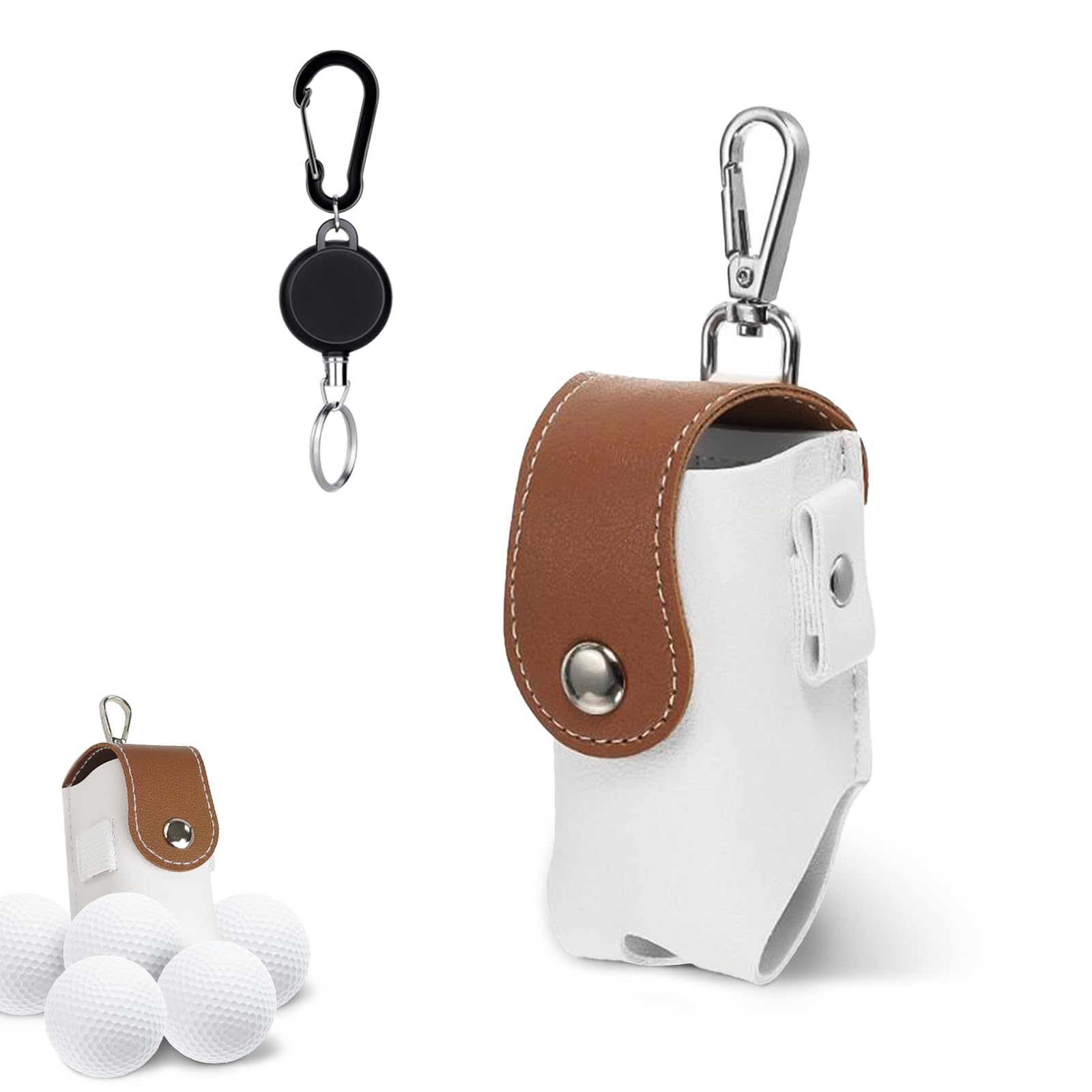 Sac de Golf, Sac de Rangement Balles de Golf, Sac de Rangement Pratique pour Golfeurs, Mini Poche en Cuir en Cuir De Golf, Sac Banane avec Clip, Élégant et Portable, Étanche(Brun)
