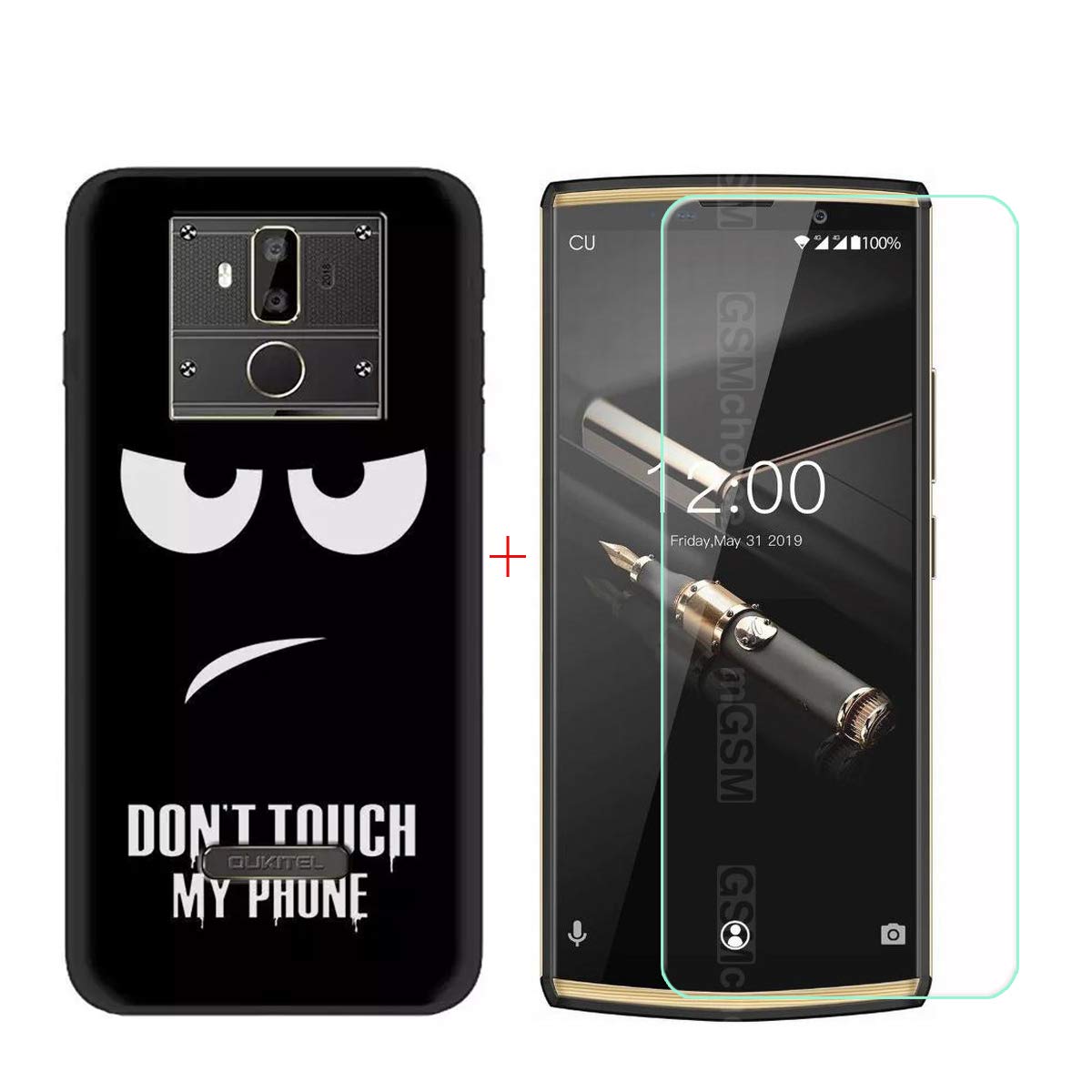 FZZ Case for Oukitel K7 Pro + Screen Protector Tempered Glass Protective Film,Soft Silicone Black Shell Gel Flexible TPU Phone Case Cover for Oukitel K7 Pro (6.0") - LLM2