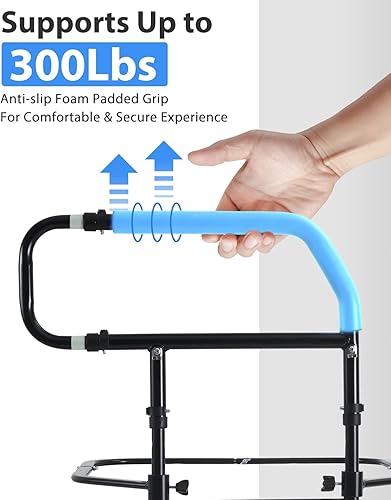 Vista 6 de Sangohe Riel de cama para ancianos, asa de barra de apoyo de cama con bolsillo de almacenamiento, rieles de seguridad para adultos mayores que