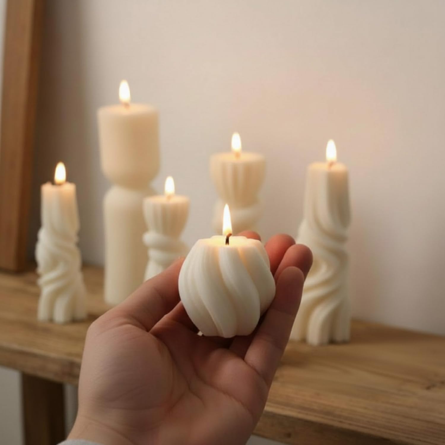 Threlaco 6 Pcs Pillar Candles Decorative Modern Aesthetic Ribbed Candle Set Cute Soy Wax Scented Ribbed Decor Commemorative Gift for Home Decoration(White, 1.97-6.89 Inch)