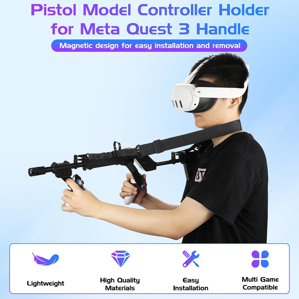Pistolet VR do Quest 3S/ 3, uchwyt kontrolera strzelania dla gier VR, karabin magnetyczny z paskami na ramię