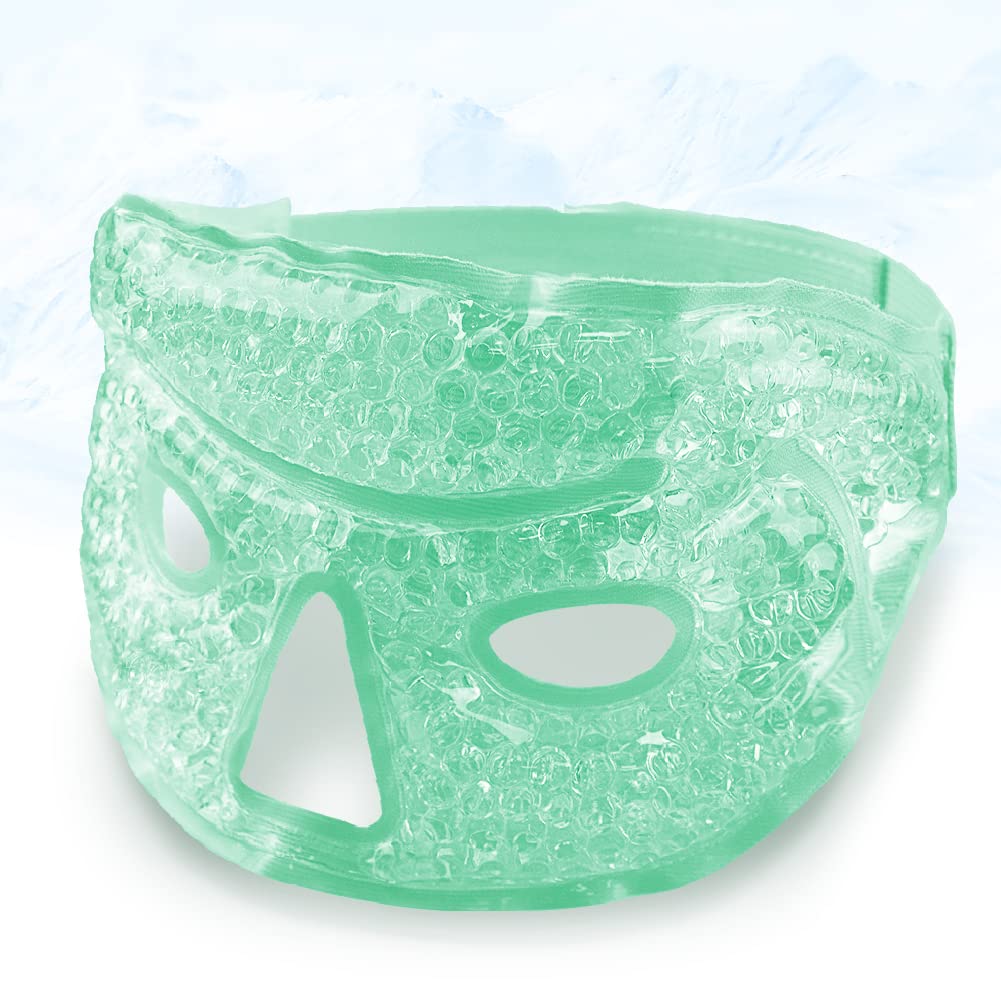 CONBELLA Ice Face Eye Mask for Woman Man, Hot or Cold Gel Bead Ice Mask with Eye Holes & Soft Plush Backing, Ice Gel Freezer Eye Mask for Puffy Eyes, Redness, Headaches, Stress (#43 Green)