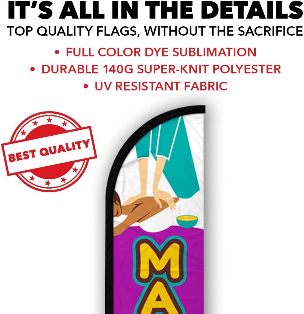 Massage Windless Full Sleeve Banner Swooper Flag - Perfect for Businesses, Stores, Shops, etc