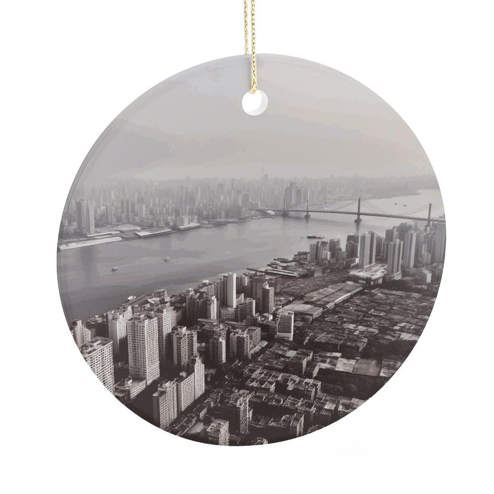 Fekiloot Style Mumbai City Christmas Ornaments 2.9 Inch Round Ceramic Ornament Keepsake Thank You Gifts For Office, Room, Home - Holiday Present Ideas