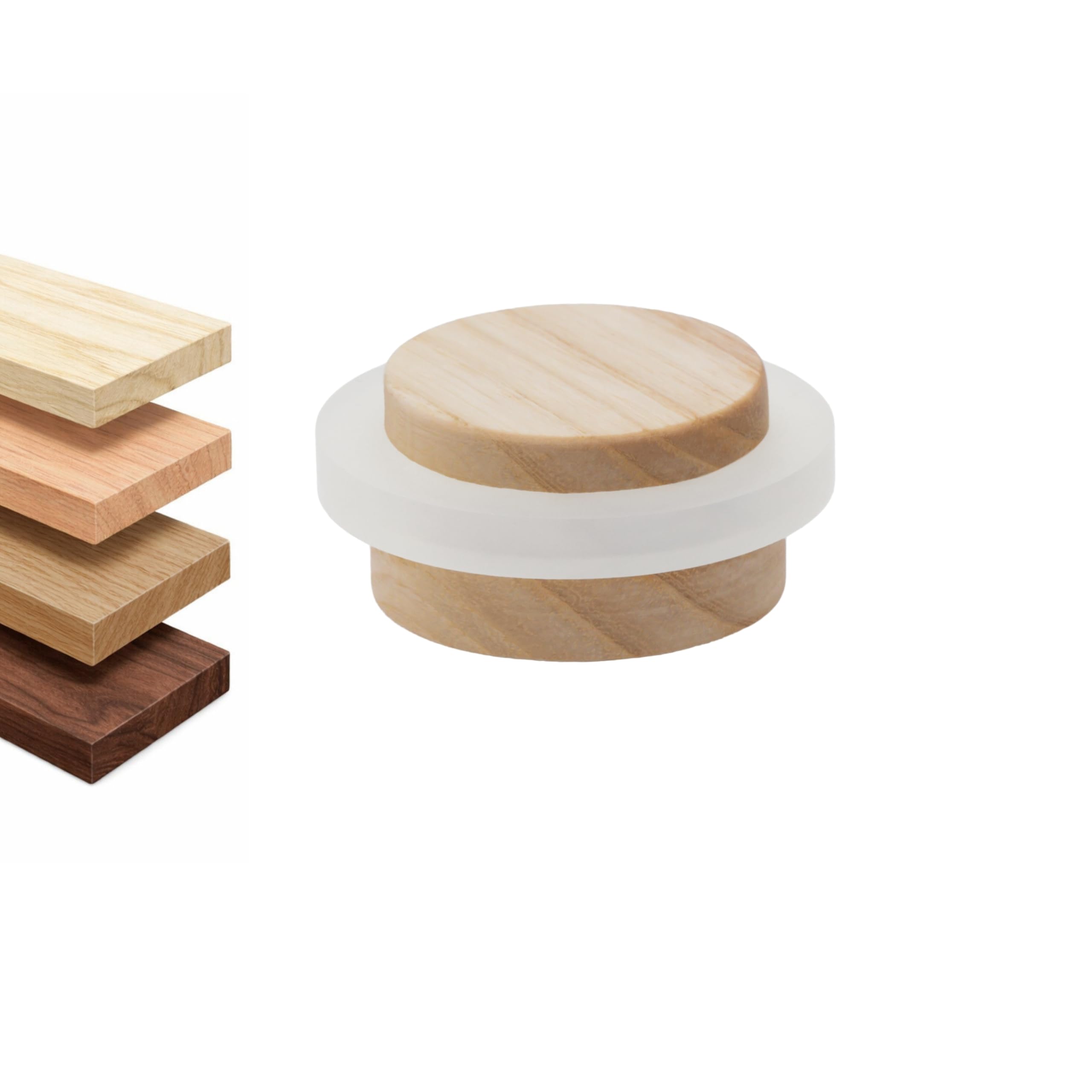 EVI Herrajes | Wooden Door Stop | Ash Wood with White Rubber | 1.46" x 0.87" | Adhesive Installation | for Smooth Floors | Mod.30235X19