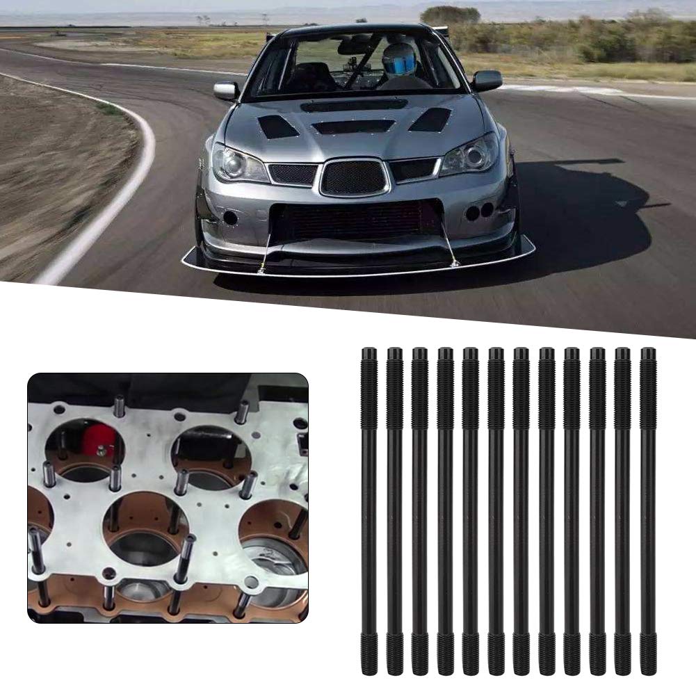 Kit di prigionieri per testata cilindri, bulloni motore in acciaio legato ad alte prestazioni, rondelle e dadi per motori turbo Impreza EJ20 EJ25, 12 pezzi.