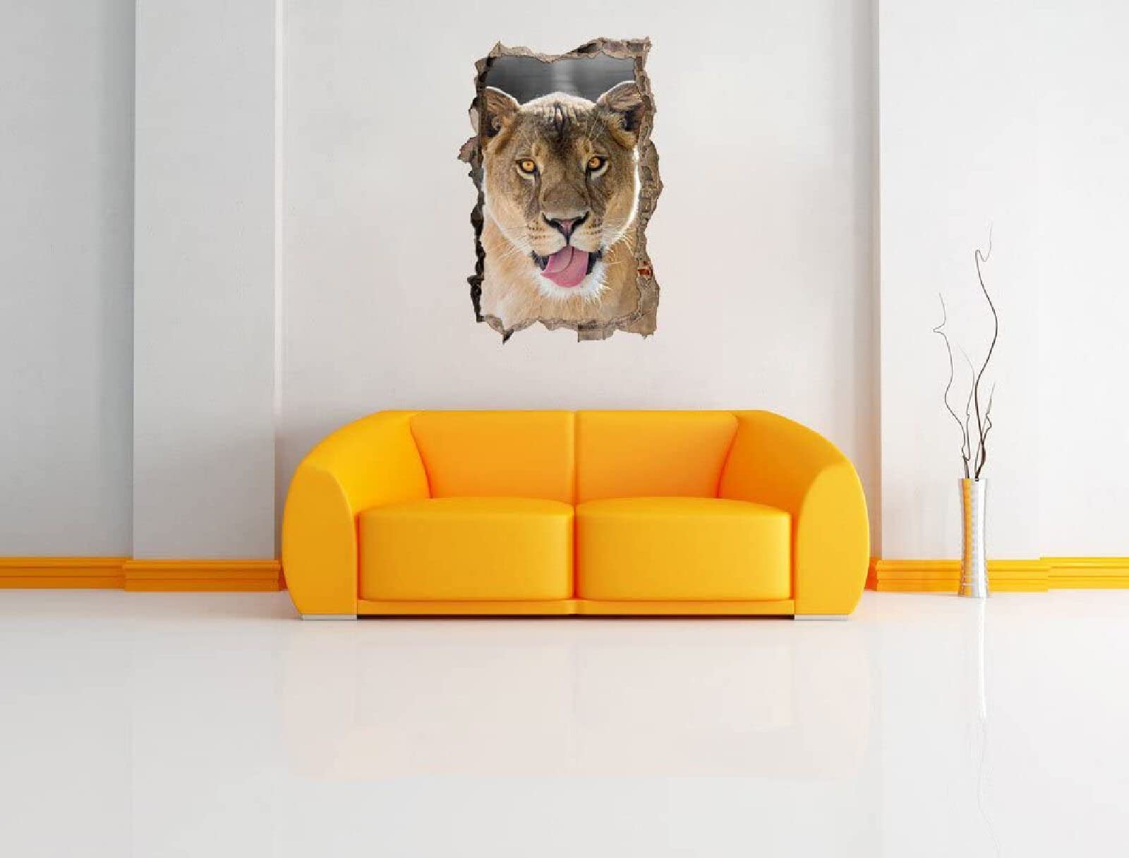Sztuka ścienna naklejki 3D lwica efekt specjalny widok na zewnątrz pęknięta ściana dekoracyjne usuwalne DIY winylowe naklejki ścienne salon, sypialnia mural 80 x 120 cm