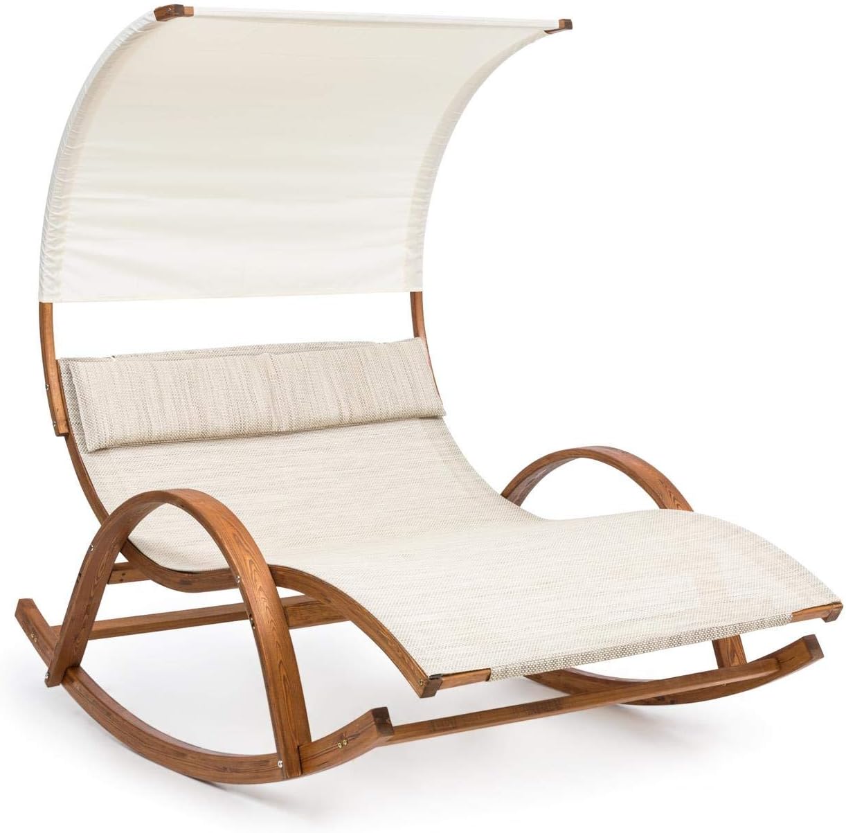 blumfeldt Mauritius Swing Lounger w/Roof - Garden Lounger, ComfortMesh, 180 kg, Weatherproof, Waveform, Rocking, UV/Sun Protection, Pine, Cream