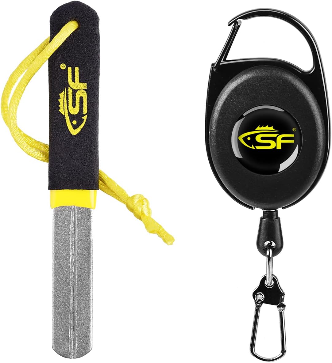 SF Fishing Hook Sharpener Hook File Portable Grinding Tool Double-Sided Diamond Grit with Zinger Retractor Tool Accessories