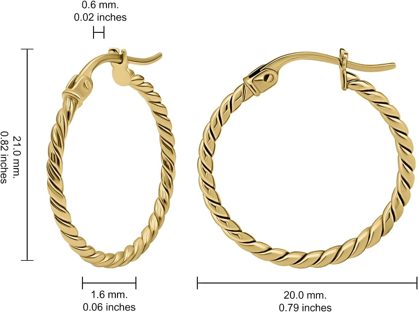 Hoops & Loops 925 Sterling Silver Twist Rope Round Hoop Earrings for Women, 15mm 20mm 25mm 30mm 35mm Silver, Yellow Gold, Rose Gold - Image 4