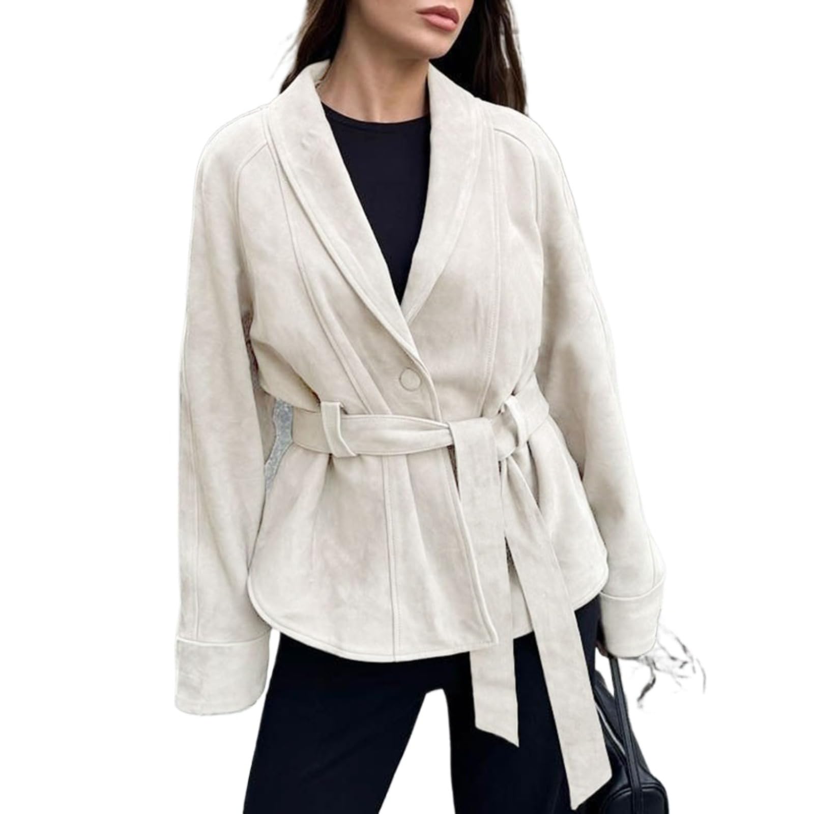 YMING Donne Inverno Loose Colore Solido Cappotto Inverno Trapuntato Cotone-Imbottito Cappotto Pocket Collo Alto Zip Giacca Albicocca S