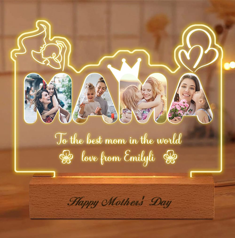 Personalized MOM Photo Night Light, Custom Picture Acryl MOM Lamp ,Custom Photo Mothers Day Lamp Gift,Customized Mom Light for Mother's Day,Personalized MOM Gift for Mom Mama Mother Wife (MAMA-2)