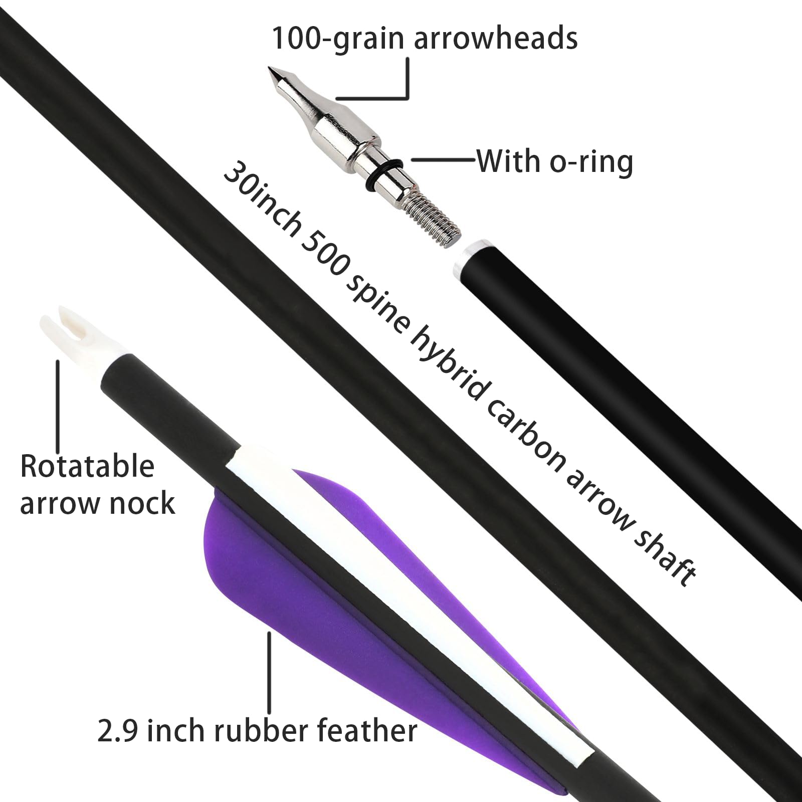 Skylon - Pack de 6 flèches en carbone 3K, diamètre 8.7 mm, 20 pouces