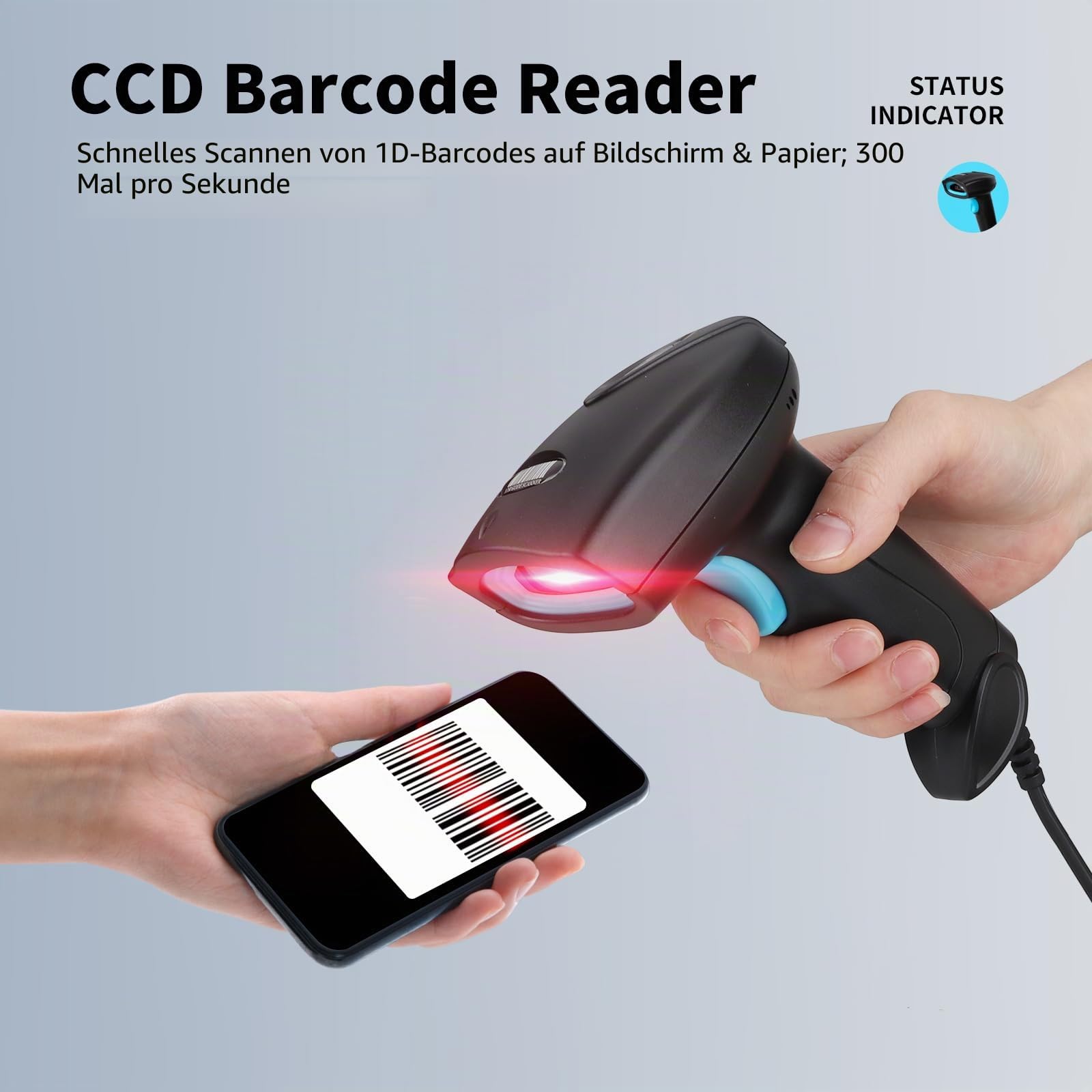 Barcode Scanner USB Kabelgebunden 1D CCD Handscanner mit Bildschirm-Scan, Plug & Play Barcodeleser für PC, Kasse, Supermarkt, Lager und Einzelhandel-U1