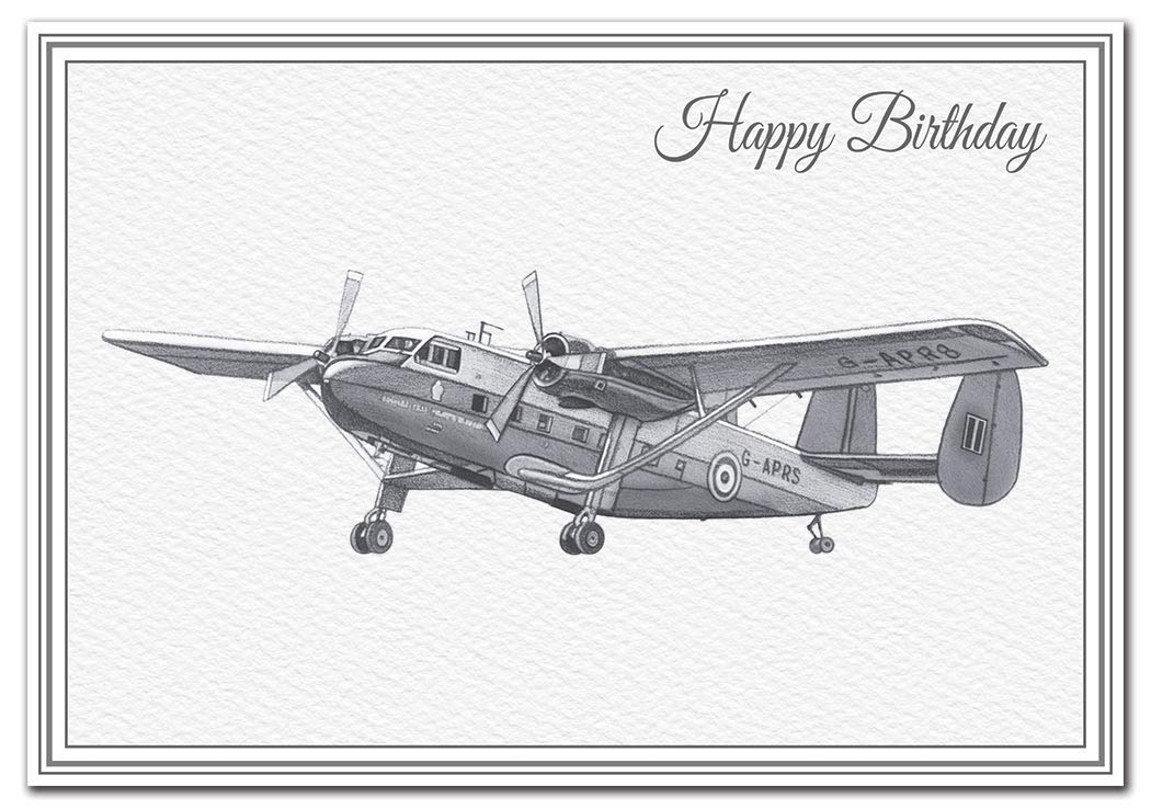 Unusual Birthday Cards - Unique Airplane Handmade Drawings Special WW2 Military (Twin Pioneer Aircraft Card)