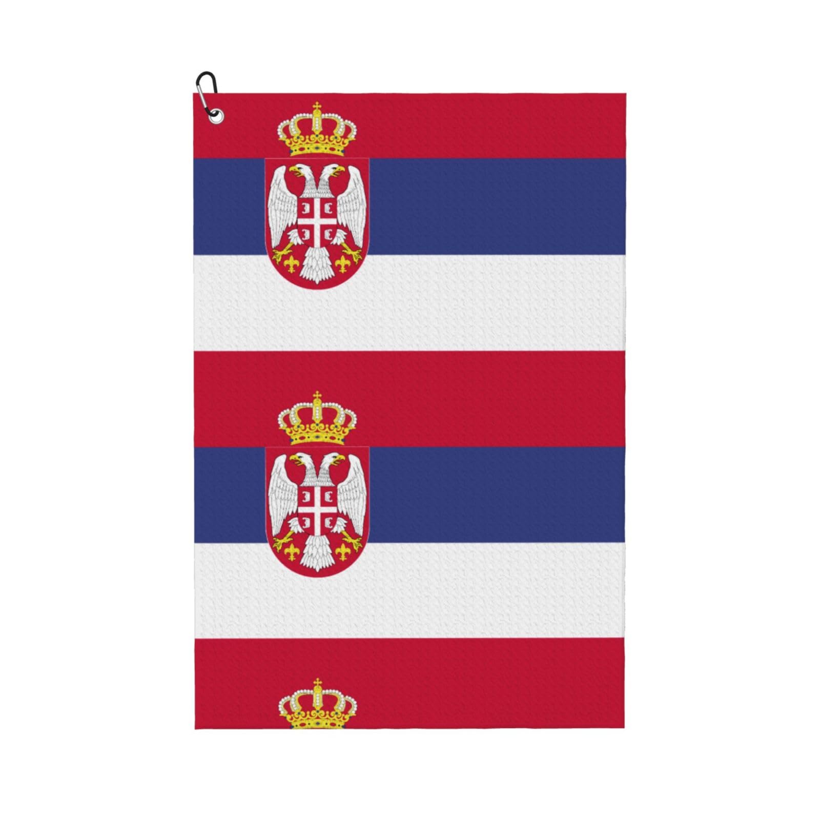 peiyeety Serbia Flag Microfiber Golf Towel with Carabiner Clip, 16x24 Inch Absorbent Waffle Weave Towel for Golf Bags