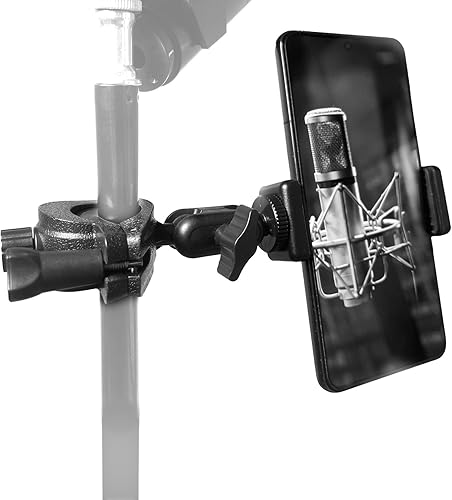 Miniatura 1 de Soporte de teléfono con abrazadera para micrófono, soporte de teléfono ajustable para micrófono, batería de música, con clip para iPhone 15 para