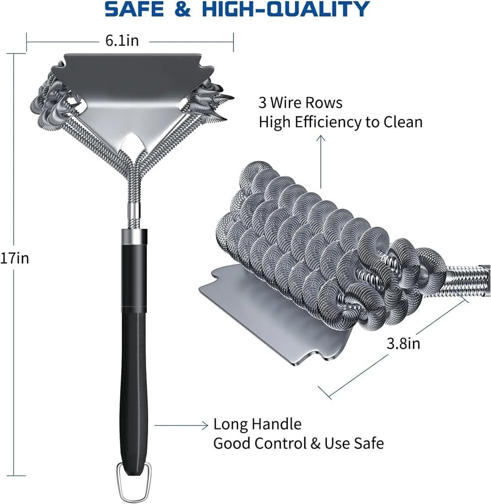 Spazzola e raschietto per griglia in acciaio inox, senza setole, spazzola per griglia per barbecue all'aperto, pulizia barbecue, 43,2 cm