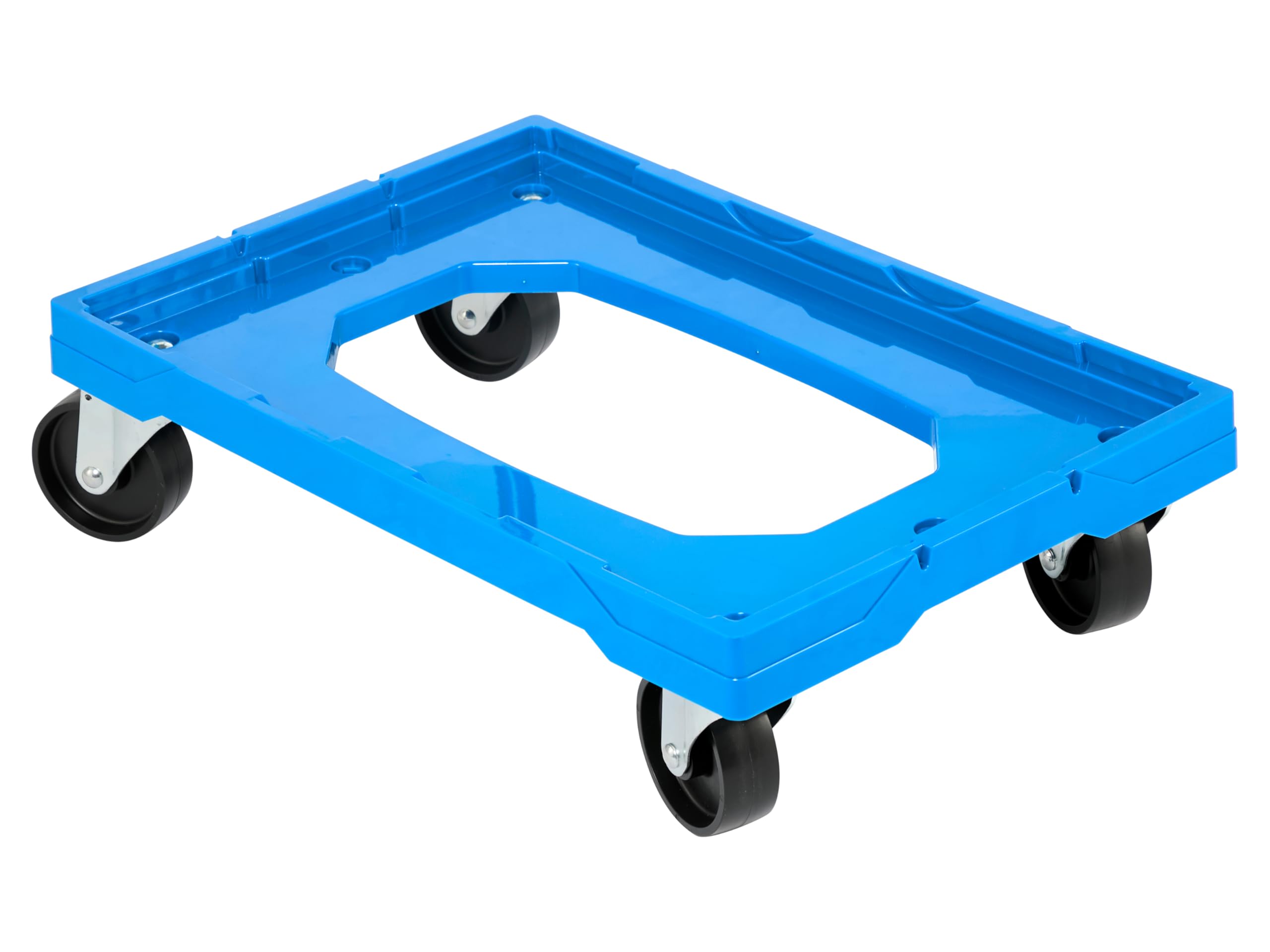 The Workplace Depot Blue Plastic Euro Dolly – 250 Kg Heavy-Duty Polypropylene Platform With Swivel Rubber Castors – Material Handling Trolley For Warehouses, Offices (Dolly Only)