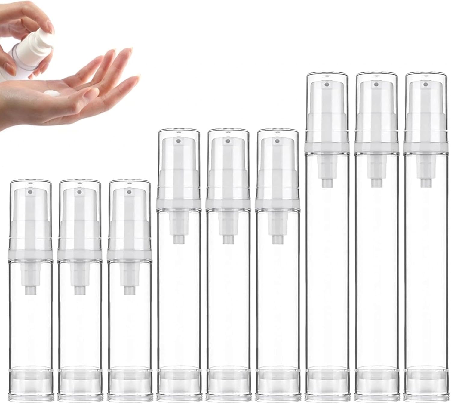 9PCS Airless Pump Bottle, 9-Piece Portable Lotion Spray Dispenser Set, For Travel Toiletry Organization And Daily Cosmetic Touch-Ups, Leak-Proof Refillable Containers With Press-Type Mechanism-image-11