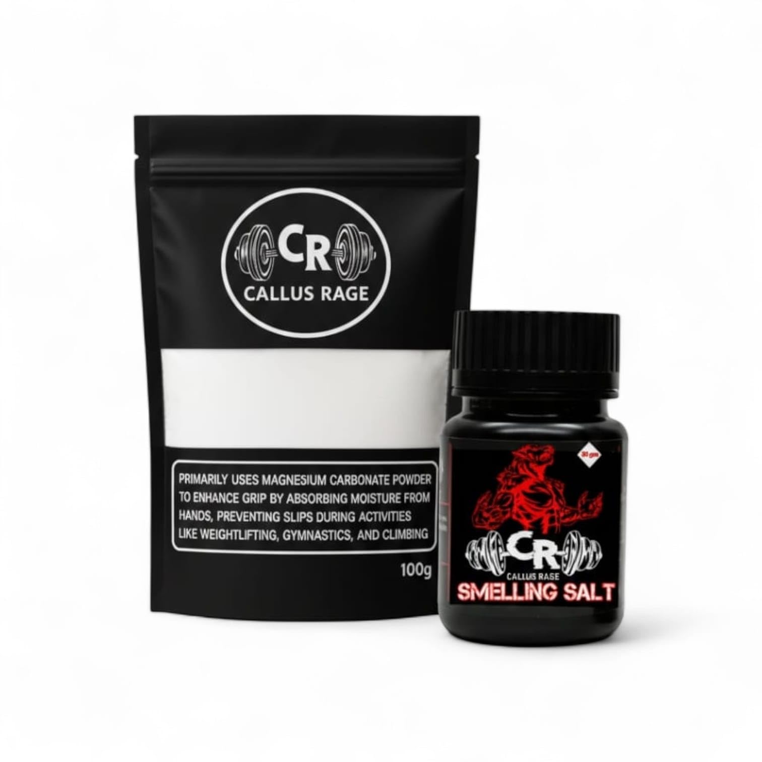 Callus Rage Liquid Grip Chalk & Smelling Salt Combo | Gym Training Essentials for Weightlifting, Powerlifting, Crossfit & Climbing | Quick Dry Chalk with Workout Aroma Jar