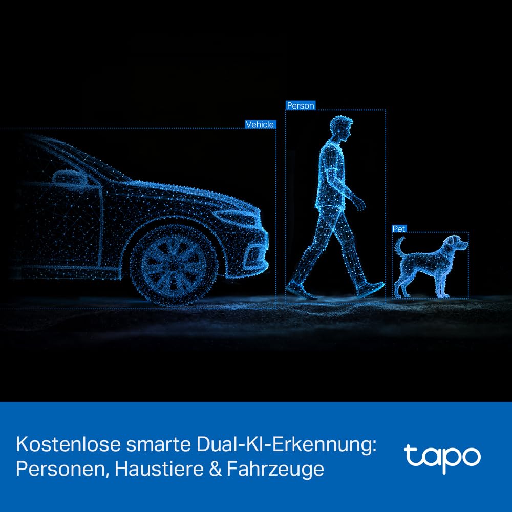 Tapo C575D 4K Überwachungskamera Außen mit Dual-Objektiv, 170° Ultraweitwinkel, 8mm Teleobjektiv, PoE/DC, Dualband-WLAN, kostenlose lokale KI-Erkennung, microSD/H500 Hub, IP66, 2026 Flaggschiff
