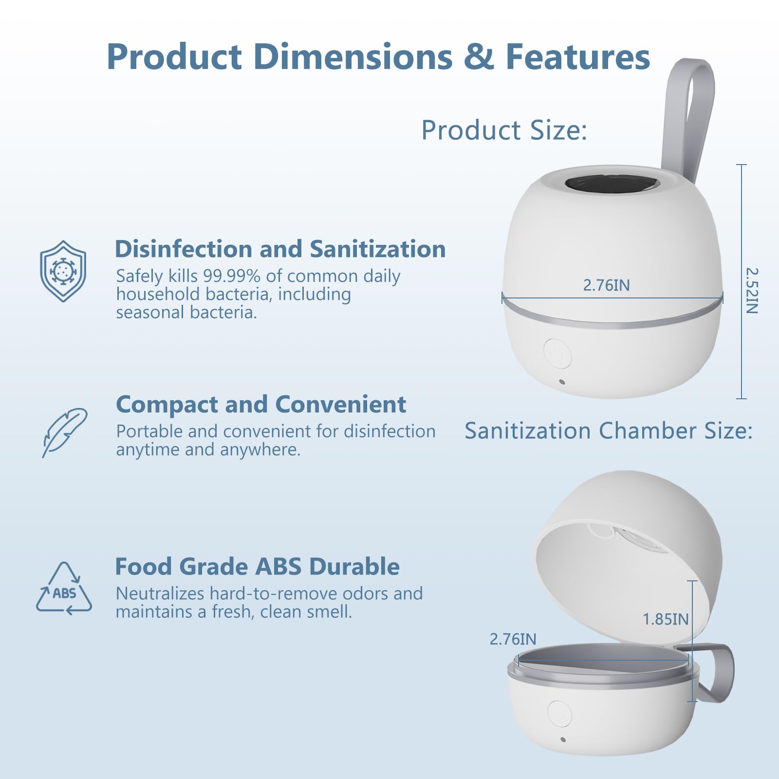 Disinfettante portatile per ciuccio, scatola disinfettante a luce UV, 99,99% pulito in 3 minuti, durata della batteria 180 min, ricaricabile USB, disinfettante per ciuccio per bambini in