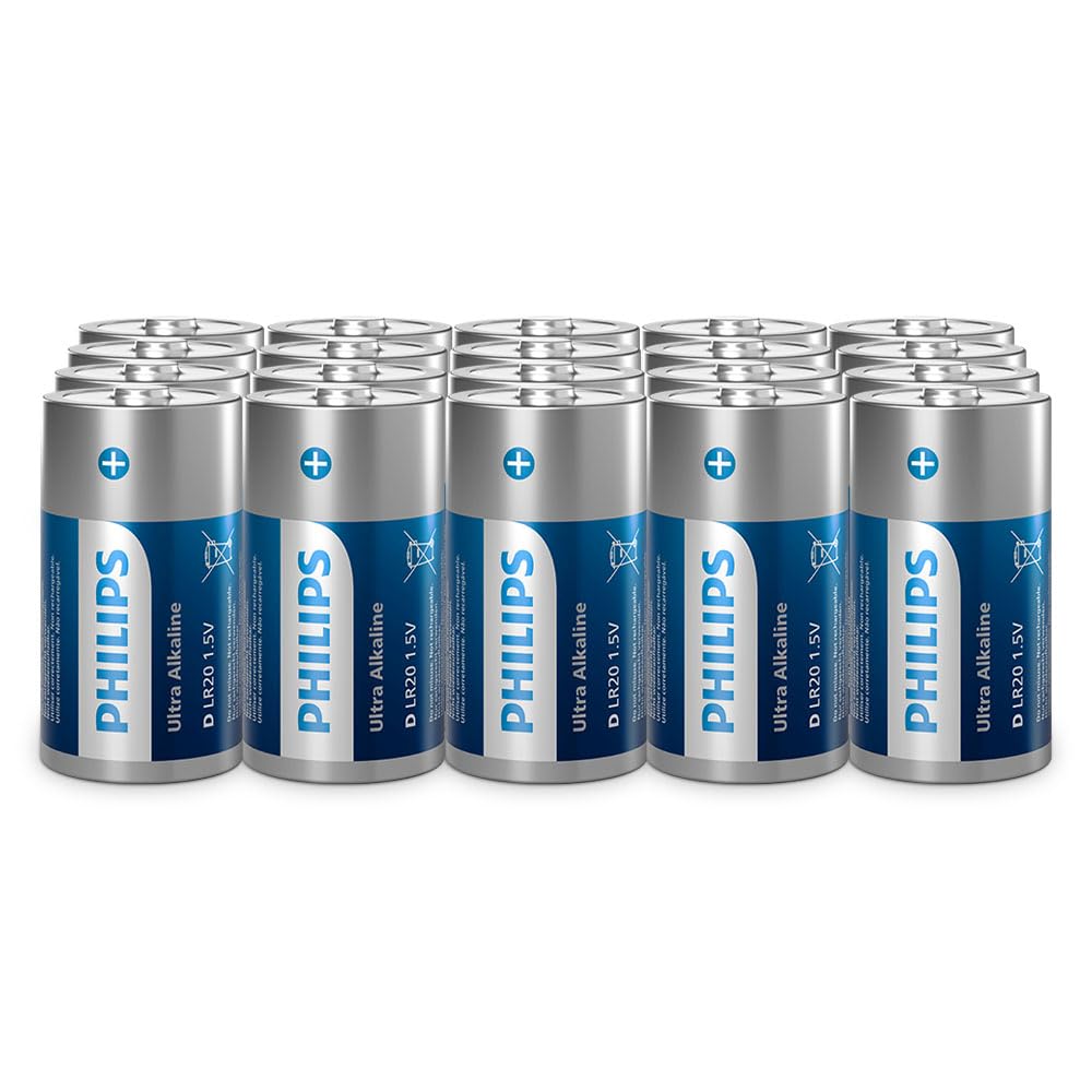 Philips Philips Ultra D Alkaline Batteries, LR20 - High Capacity for Flashlights and Large Devices, Pack of 20