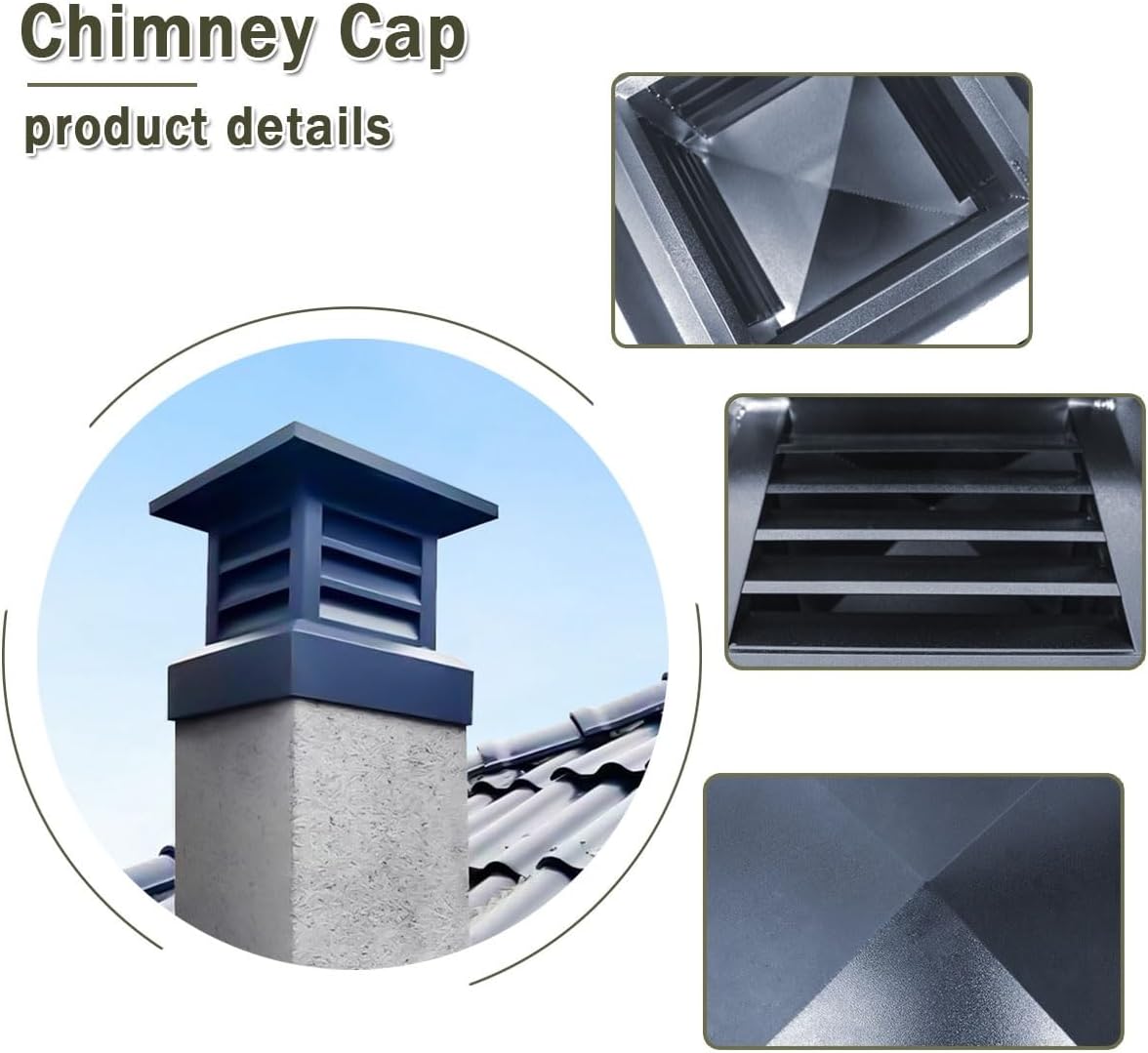 9.8 11.8 13.8 in Chimney Vent Cap, Fireplace Chimney Cowl Caps for Outside, Aluminum Alloy Chimney Flue Cover on Existing Flue Tile Brick Clay, Chimney Roof Rain Guard(9.8 in)