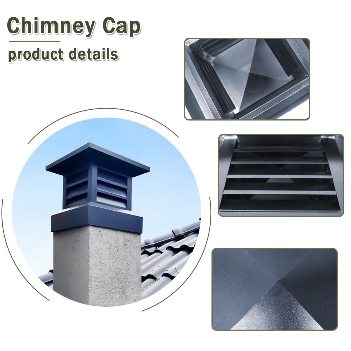 Tapa para Tubo de Chimenea de Aleación de Aluminio, Cubierta de Conductos Cuadradas de 25 30 35 cm, Sombrerete Chimenea Antilluvia para Estufas Exterior Patio Tubo(35 cm)
