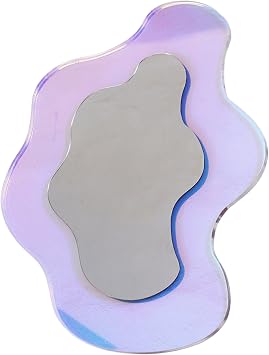 Wavy Mirror, Wavy Acrylic Mirror, Rainbow Irregular Aesthetic Vanity Mirror Frameless, Retro Mirror for Living Room, Bedroom, and Minimal Spaces Home Decor 9.84x14.17