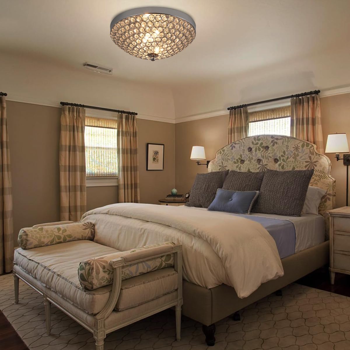 Modern Chrome Flush Mount Crystal Ceiling Light,2-Light Crystal Chandelier Ceiling Lighting for Bedroom Living Room Closet Kitchen,Hallway Light Fixtures with Sparkling Crystal Metal Shade