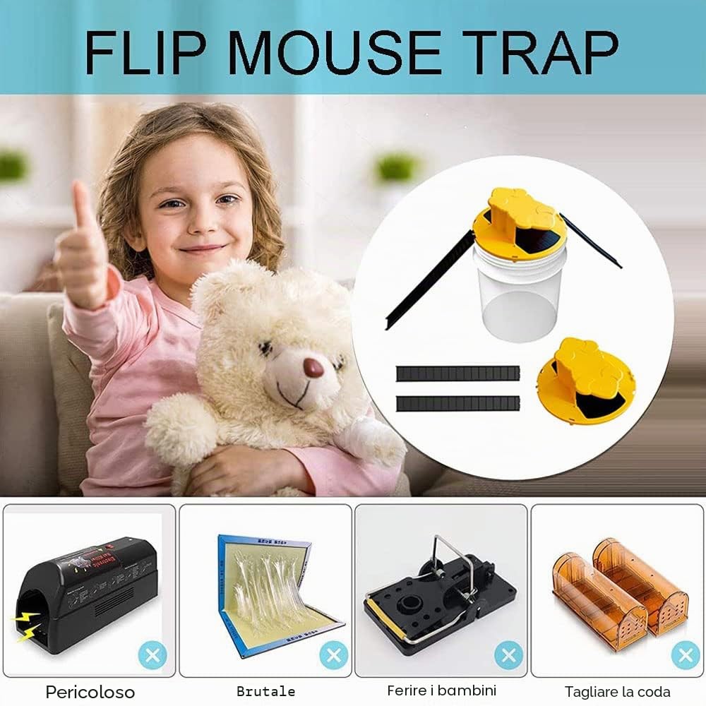 Z&K Trappola per mouse, terza generazione di trappola per topi riutilizzabile flip n coperchio scorrevole secchio, cattura multipla, secchio da 5 galloni