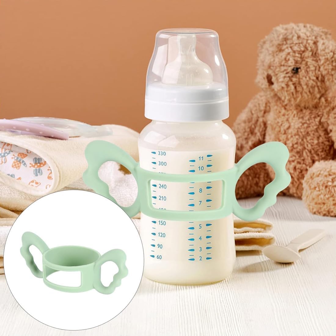 Zhenghebuy Baby Bottle Handle,2Pcs Bottle Silicone Handle,Square Bottle Handle,Baby Bottle Grip,Wide-Neck Baby Bottle Holder for Baby Self Feeding - Image 3