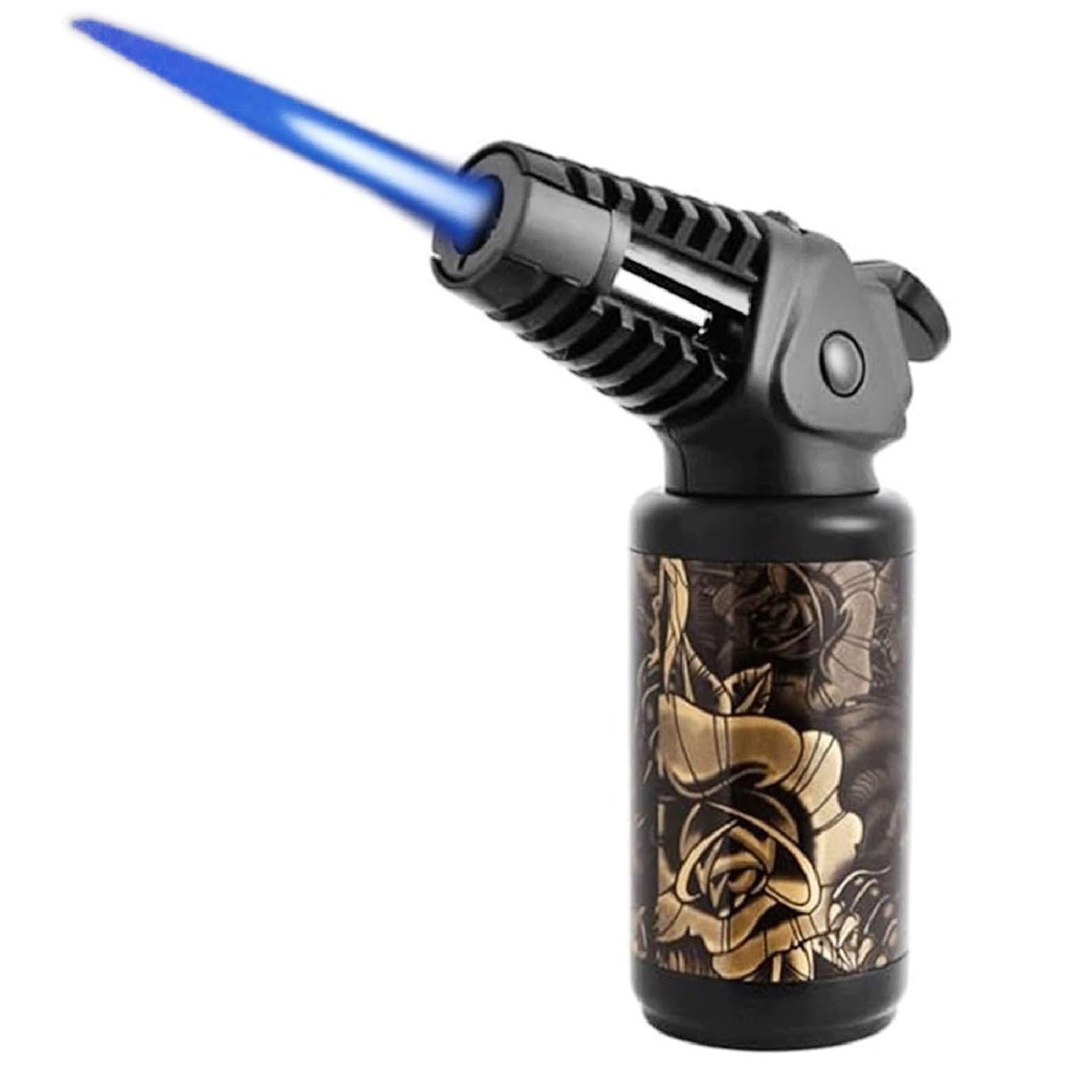 Encendedor de butano resistente al viento, encendido de 360° con bloqueo de seguridad y bloqueo de llama, perfecto para quemar velas, camping y senderismo, diseño duradero y fiable
