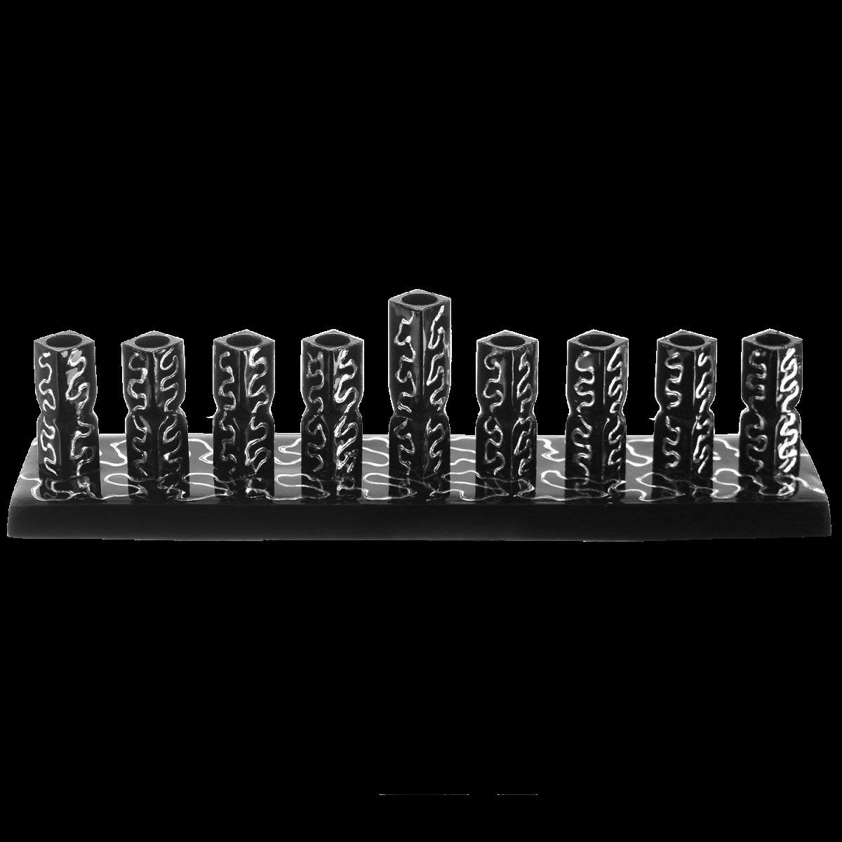 Nua 59080 2.5 x 2 x 9 in. Strip Menorah Black with Silver Stripes Enamel