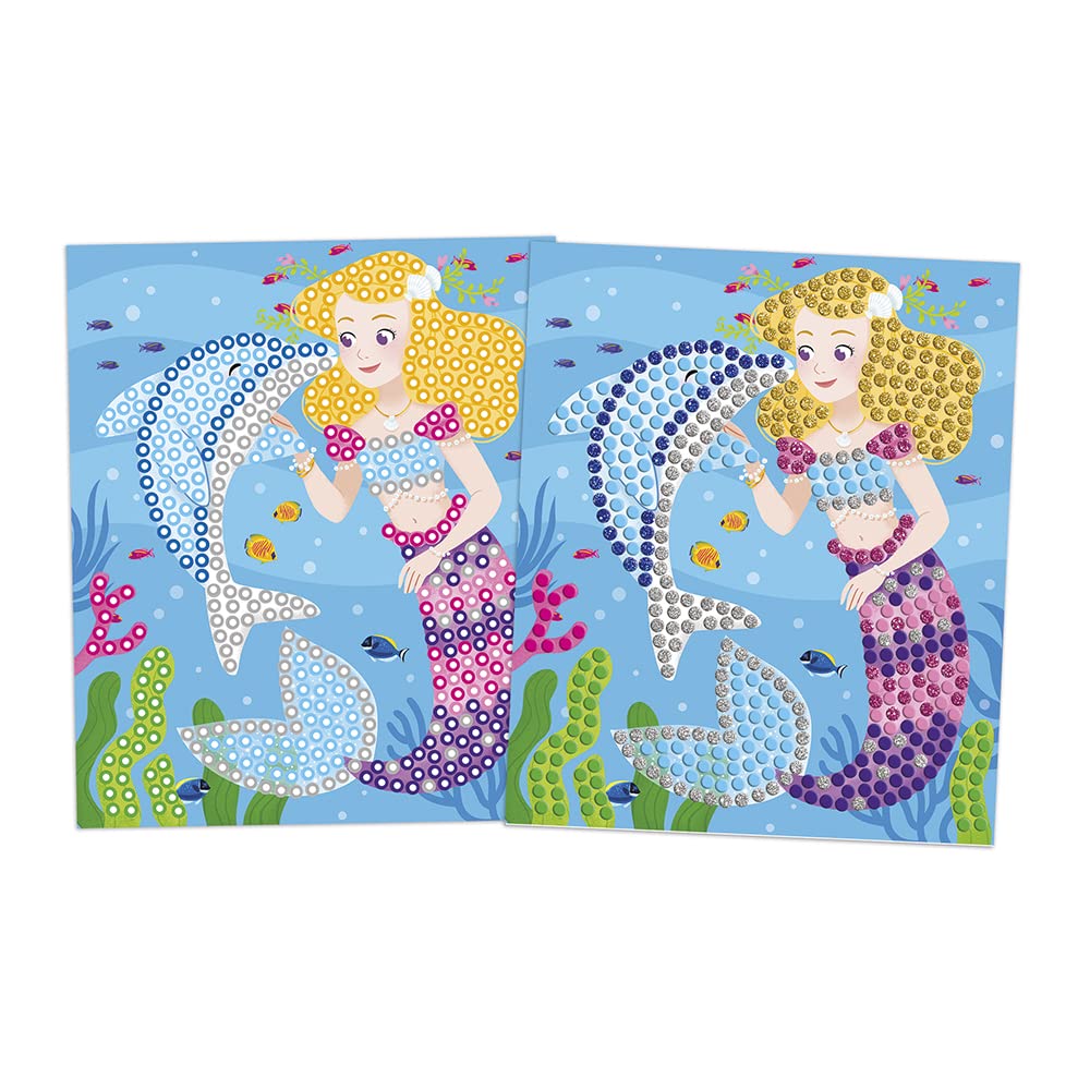 Janod - Dolphins and Mermaids Mosaics Set - Les Ateliers Du Calme - Children’s Creative Leisure Kit - Develops Fine Motor Skills and Concentration - Suitable for Ages 7 and Up, J07961
