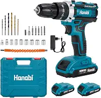 Furadeira Parafusadeira De Impacto Profissional Portátil 21v com 2 baterias 10mm Bivolt + Kit Brocas Sem fio Hanabi