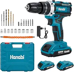 Furadeira Parafusadeira De Impacto Profissional Portátil 21v com 2 baterias 10mm Bivolt + Kit Brocas Sem fio Hanabi