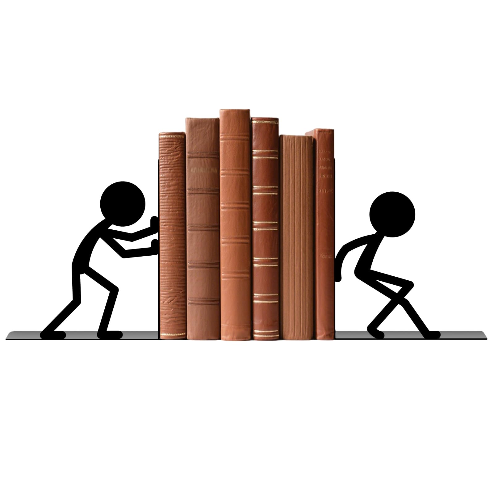TWINKLEMON 1 Pair Cute Person Metal Book Ends for Shelves,Pushing Book Bookends Quirky,Black Books Organiser Stopper,Non-Slip Decorative Books Holder Supports for Bookshelf Office Bookworms(Push-Book)
