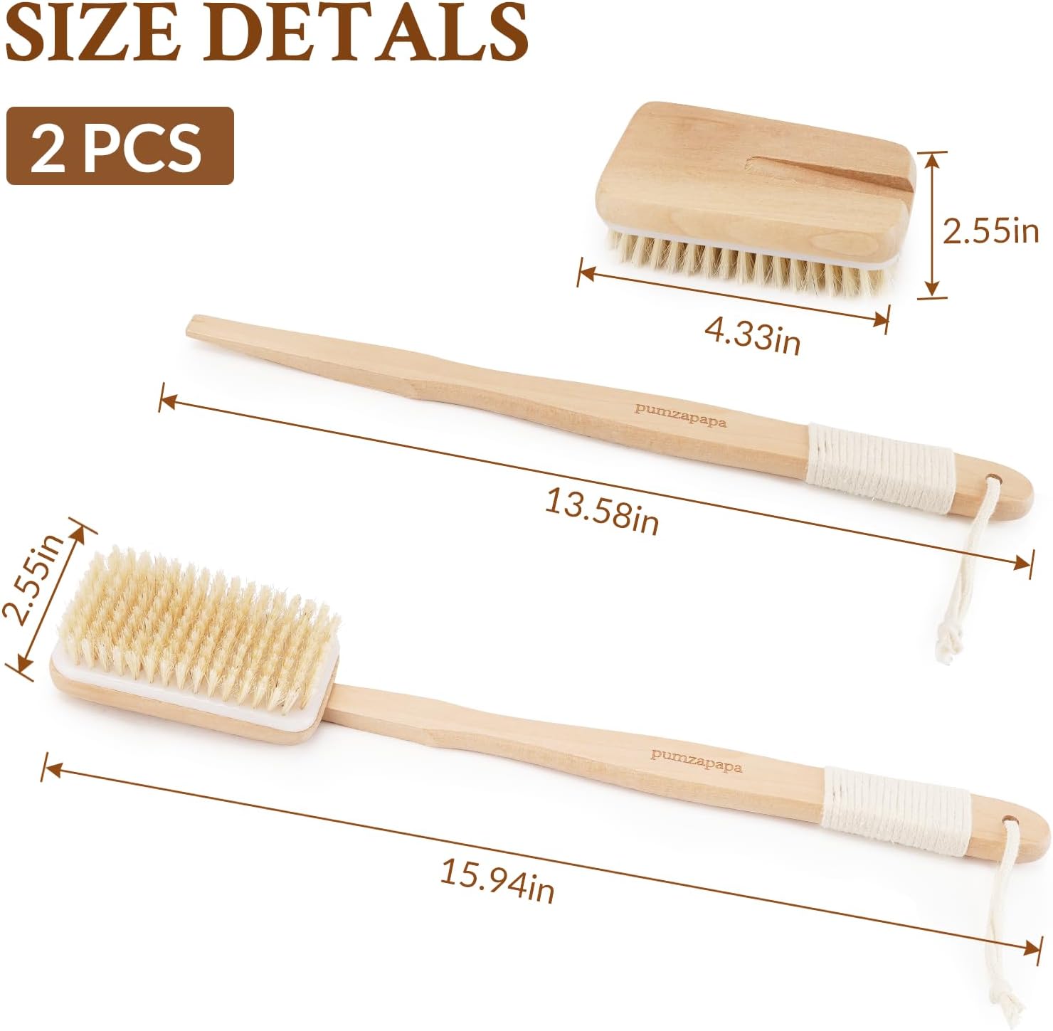 Body Brush, Detachable Long-Handle Bath Brush, Efficient Exfoliating Massage, Unisex Cleansing Brush, Square Brush Head, 2 Pack