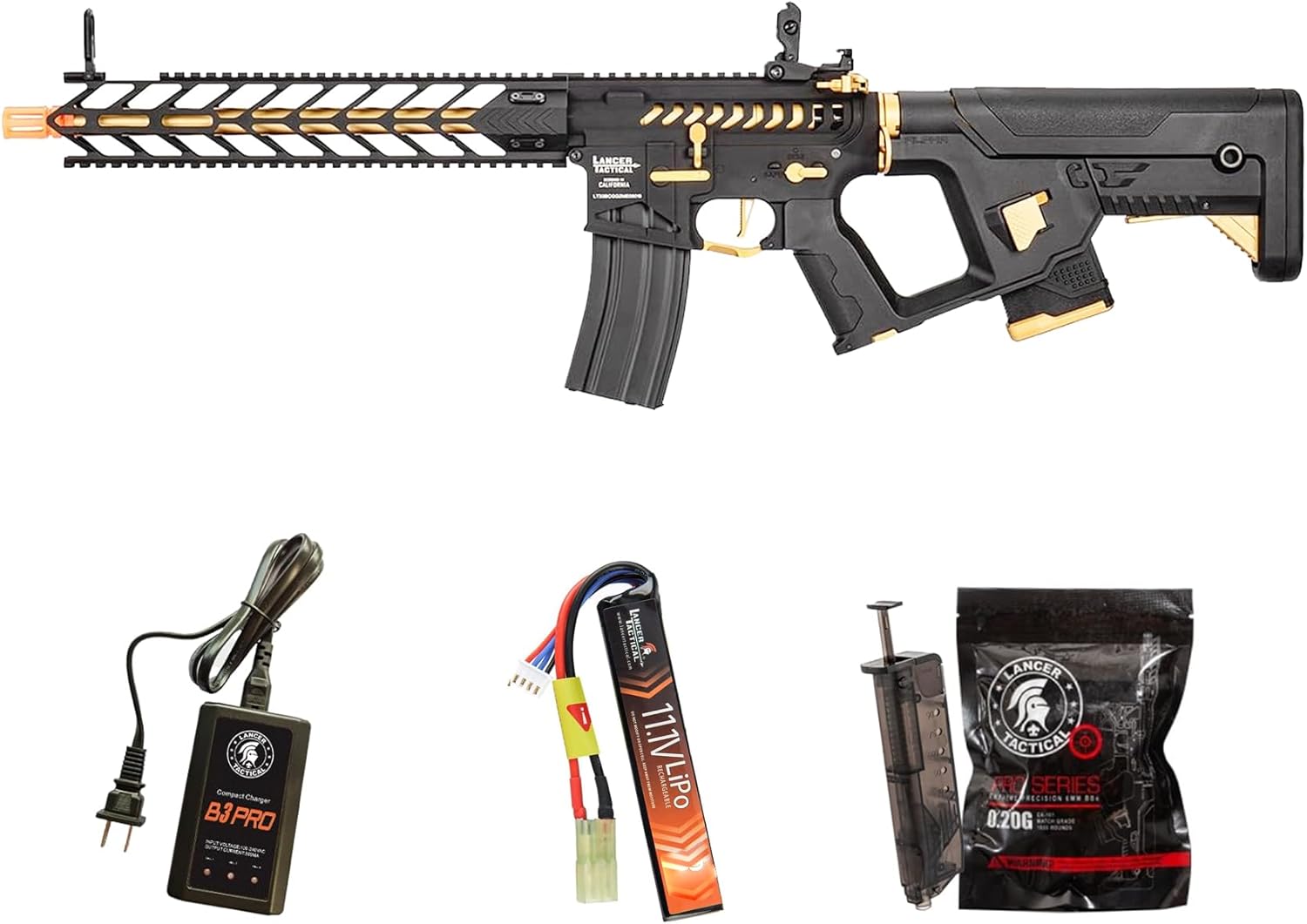 Lancer Tactical Proline Enforcer Night Wing Skeleton Full Metal Airsoft AEG with Mosfet/ETU-Electric Full/Semi-Auto AEG Rifle (Lipo Battery & Charger Included)