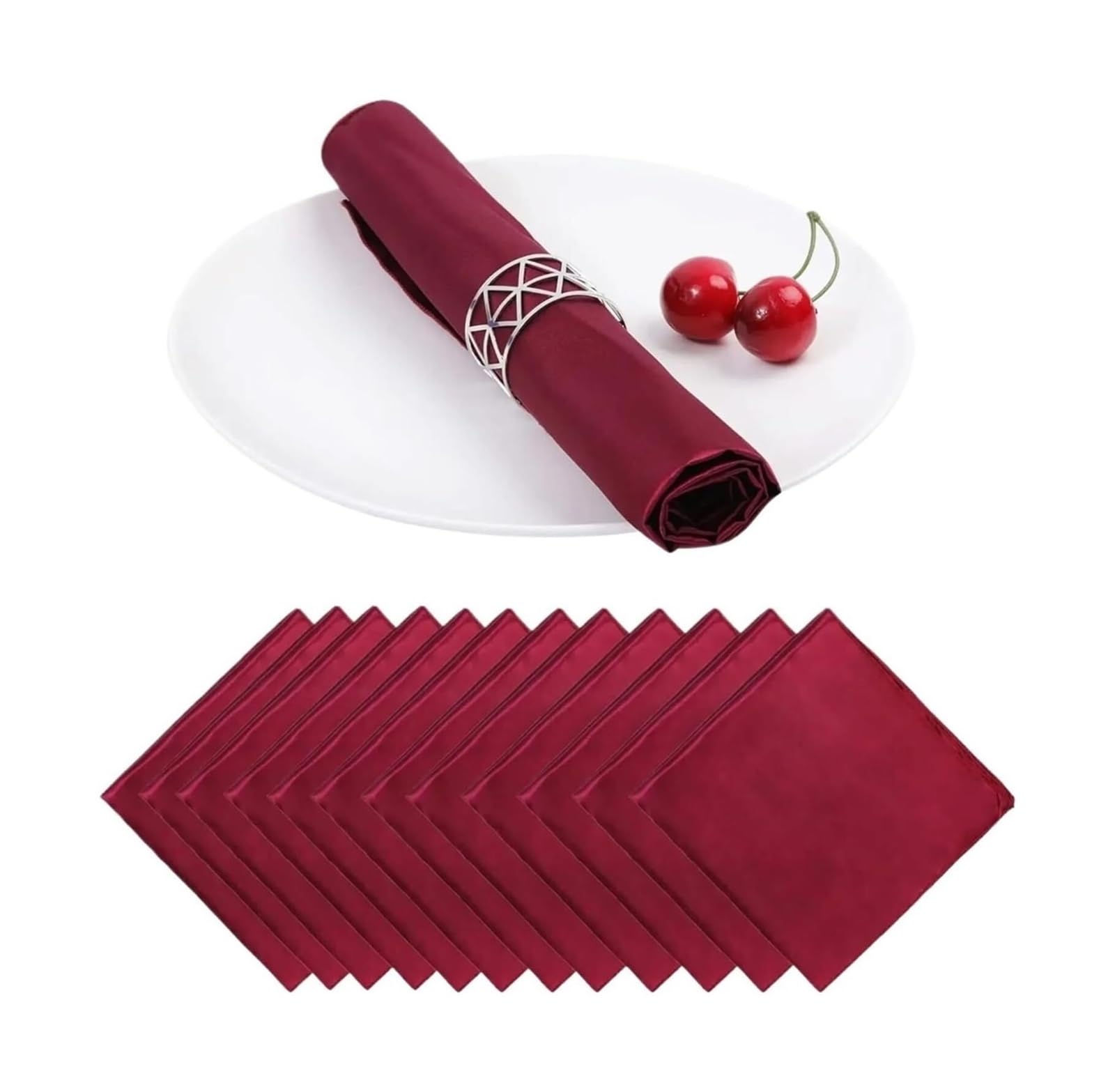 Servilletas de Tela de satén Sedoso, Servilletas de satén 10PC0 30x30cm, Suaves y sedosas, Reutilizables(100PC-wine Red)