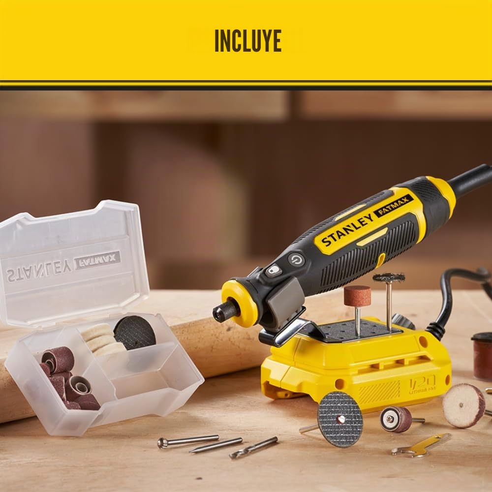 Stanley Mini-herramienta V20 Li-ION 18V, velocidad Variable 6.700-34.000 RPM, pinza universal de 3.2 mm, longitud cable 120 cm. Sin batería/cargador para profesionales y manitas