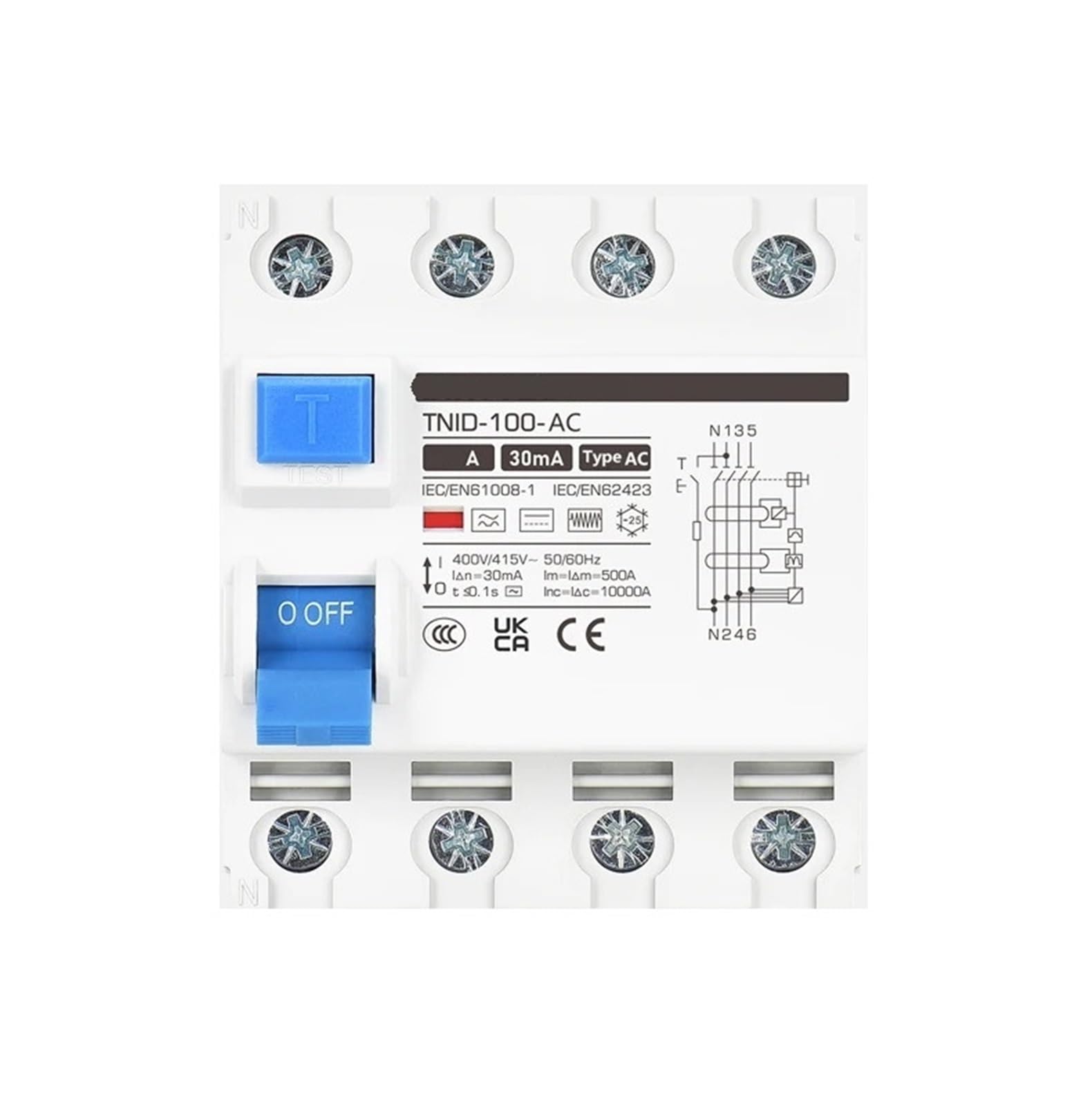 Disjoncteur de protection contre les fuites type AC pour borne de recharge électrique 2P 4P