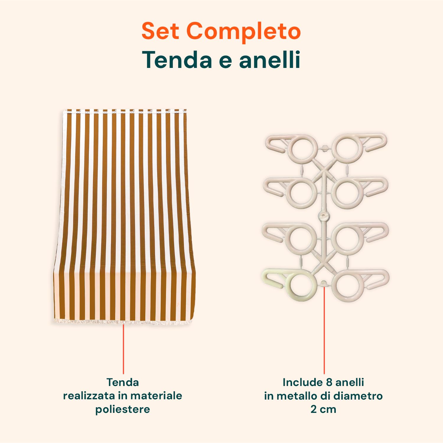 Wintem Tenda da Sole per Esterno Righe Marroni con Anelli h 300x140 cm -Tende da Sole per Esterni Rimovibili in Poliestere - Tendone Balcone Esterno Parasole per Giardino e Gazebo