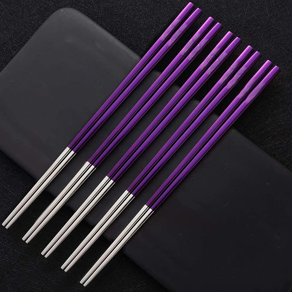 FAMMIX Palillos De Acero Inoxidable Reutilizable, 5 Pares De Palitos De Corte De Metal, Lavavajillas Japoneses De Palillo Coreano Chino Seguro, Liviano, Liviables Palillos Purple