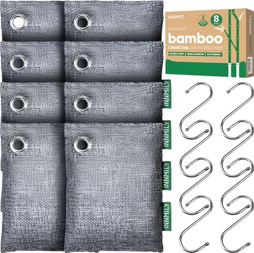 Innmily Activated Charcoal Odor Absorber Odor Eliminator for Strong Odor Bamboo Charcoal Air Purifying Bags for Shoe Home Car Closet Pet Sneaker Deodorizer Smoke Room Deodorizer(8 x 60g)