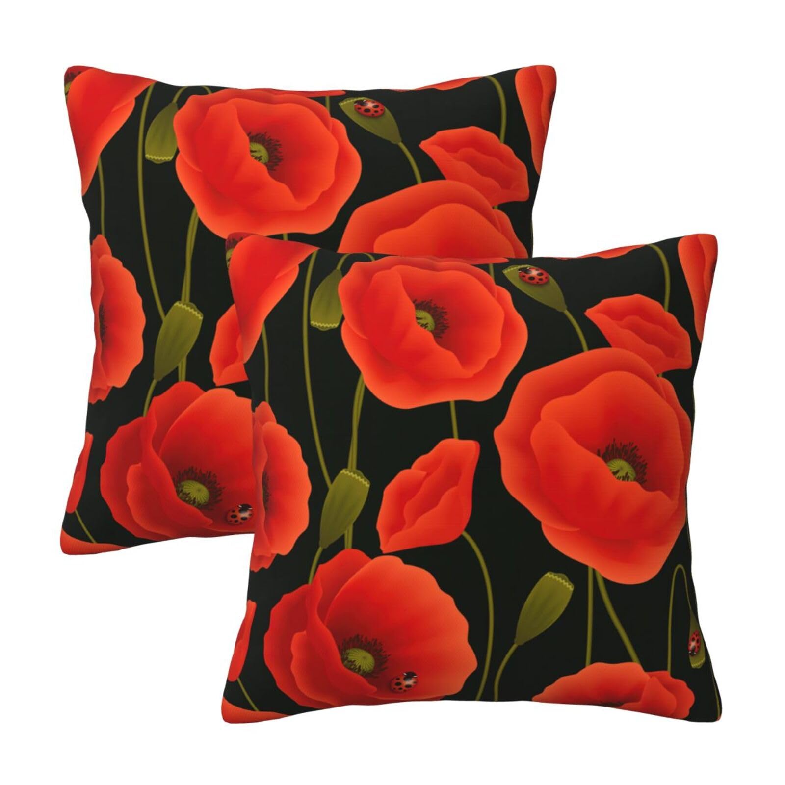 Kfjghhl Poppy Flowers Throw Pillow Covers Decorative Farmhouse Couch Pillow Case 4 Sizes Square Cushion Pillcase