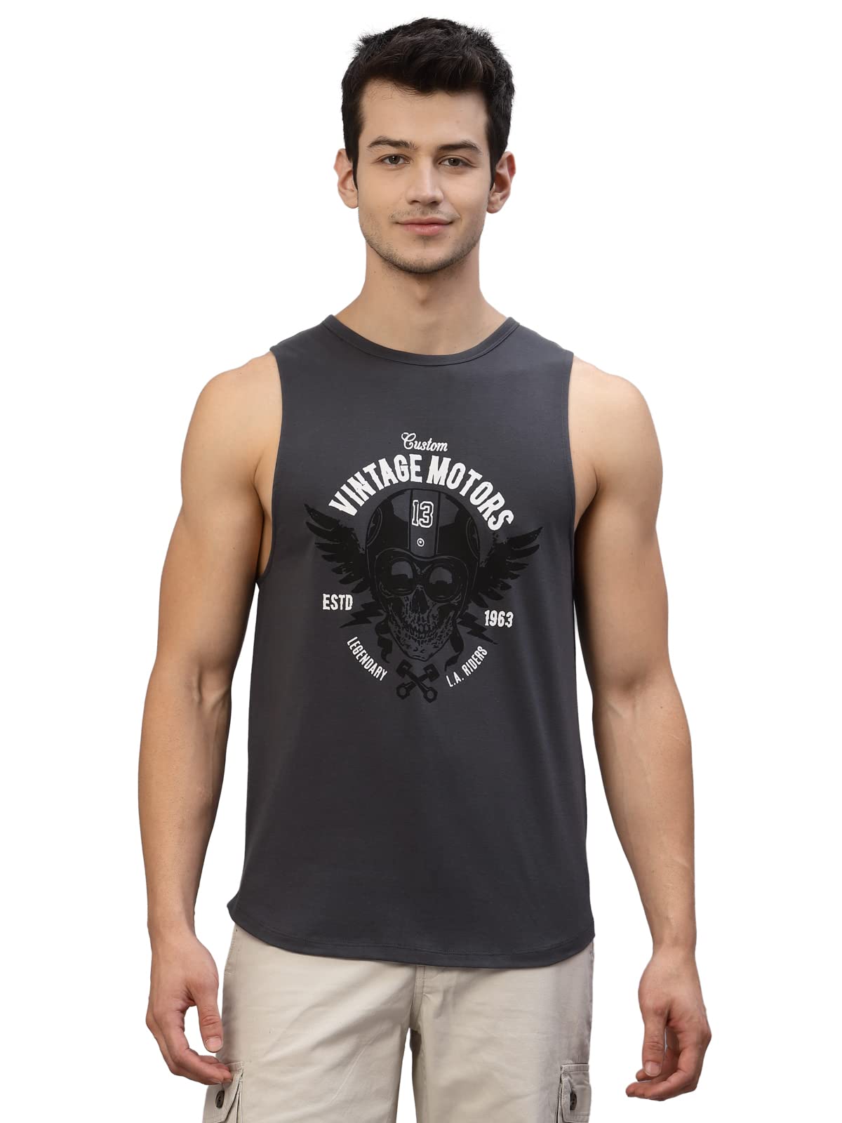 Stylish Cotton Printed Vest for Men | Round Neck, Slim Fit, Sleeveless T-shirt Vest for Men | Casual Innerwear Sando for Men & Boys - Perfect for Workouts Gym, Vacations, and Beaches